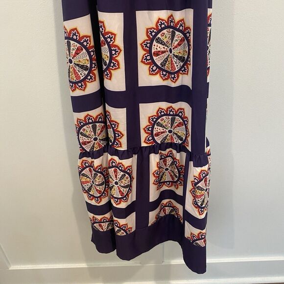 Boho Off Shoulder Maxi Dress Small Purple Geometric Folk Print Ruffle Festival - Picture 6 of 14